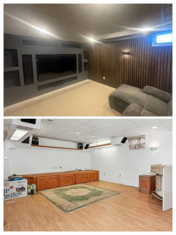 Finished basement remodel before and after, Delaware County PA