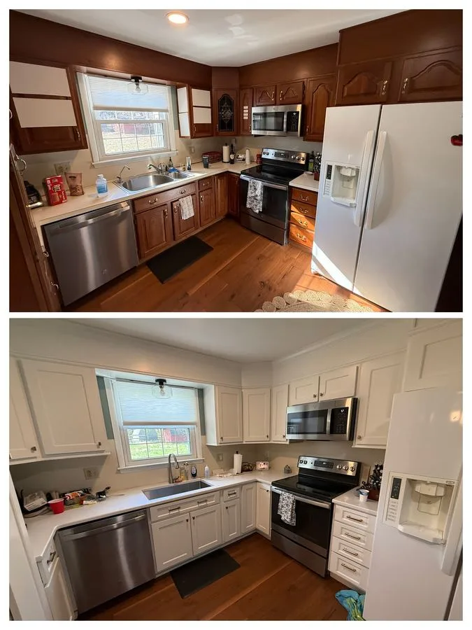 Kitchen cabinet refacing with new doors, crown molding and light rail in Delaware County PA