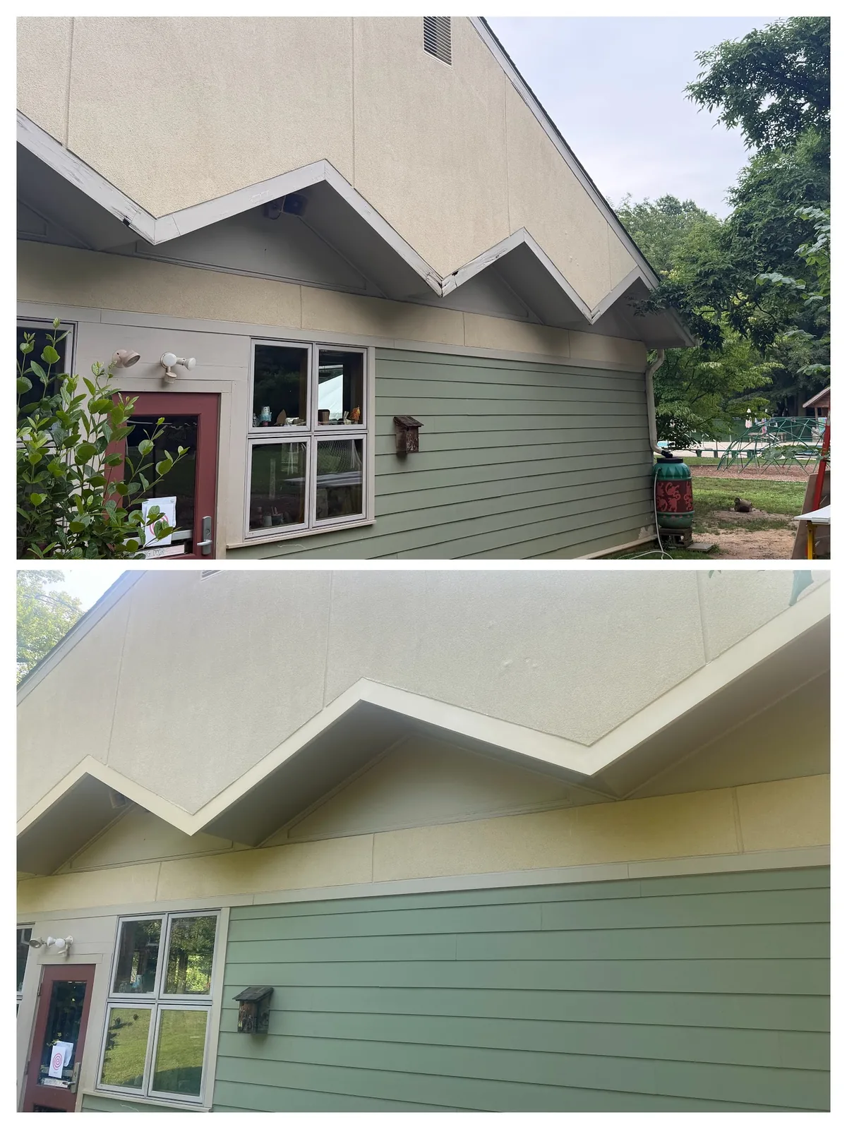 Rotted wood replacement with PVC trim, before and after, by LM Legacy Remodeling
